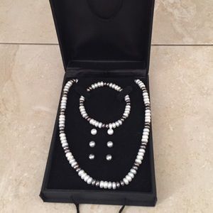 Cultured Pearl Necklace, Bracelet and Earrings